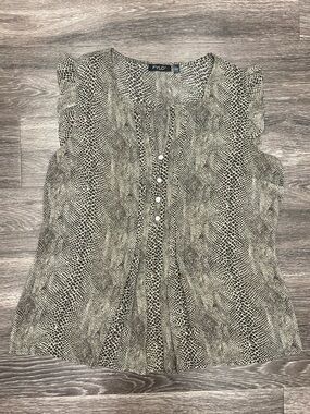 FYLO Beige and Black Snake-Print Ruffled Sleeveless Top